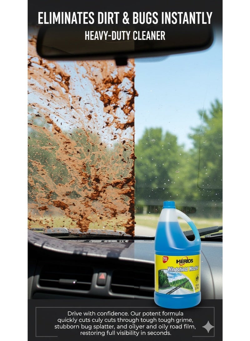 HERIOS Windshield Washer Fluid 1 US Gallon (3.78L) with 10 Pieces Microfiber Cleaning Cloth, 40x30cm, Ready to Use - Image 4